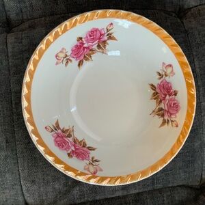 Vintage Yamatsu Iridescent Trim Floral 7" Serving Bowl